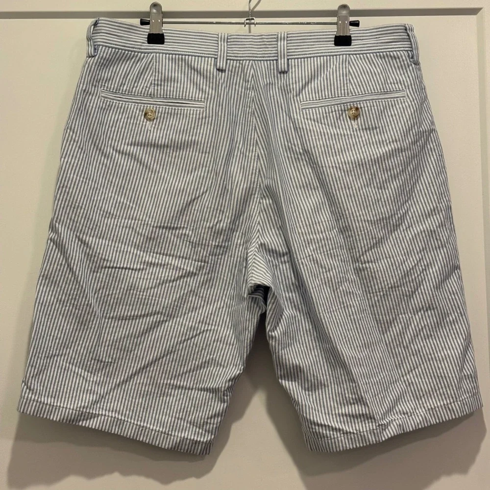 J.Crew Mens 34 Seersucker Shorts Blue White Striped Cotton Preppy Summer 10.5 In